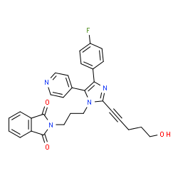 ChemSpider 2D Image | 2-{3-[4-(4-Fluorophenyl)-2-(5-hydroxy-1-pentyn-1-yl)-5-(4-pyridinyl)-1H-imidazol-1-yl]propyl}-1H-isoindole-1,3(2H)-dione | C30H25FN4O3