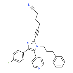 ChemSpider 2D Image | 6-[4-(4-Fluorophenyl)-1-(3-phenylpropyl)-5-(4-pyridinyl)-1H-imidazol-2-yl]-5-hexynenitrile | C29H25FN4