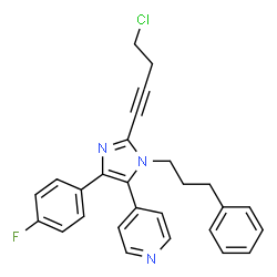 ChemSpider 2D Image | 4-[2-(4-Chloro-1-butyn-1-yl)-4-(4-fluorophenyl)-1-(3-phenylpropyl)-1H-imidazol-5-yl]pyridine | C27H23ClFN3