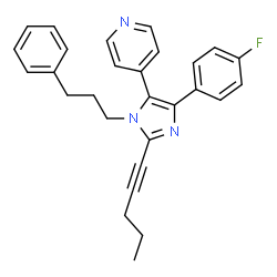 ChemSpider 2D Image | 4-[4-(4-Fluorophenyl)-2-(1-pentyn-1-yl)-1-(3-phenylpropyl)-1H-imidazol-5-yl]pyridine | C28H26FN3