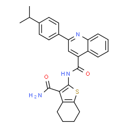ChemSpider 2D Image | N-(3-Carbamoyl-4,5,6,7-tetrahydro-1-benzothiophen-2-yl)-2-(4-isopropylphenyl)-4-quinolinecarboxamide | C28H27N3O2S