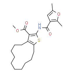 ChemSpider 2D Image | Methyl 2-[(2,5-dimethyl-3-furoyl)amino]-4,5,6,7,8,9,10,11,12,13-decahydrocyclododeca[b]thiophene-3-carboxylate | C23H31NO4S