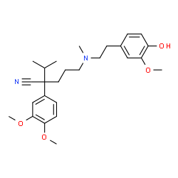 ChemSpider 2D Image | 2-(3,4-Dimethoxyphenyl)-5-{[2-(4-hydroxy-3-methoxyphenyl)ethyl](methyl)amino}-2-isopropylpentanenitrile | C26H36N2O4