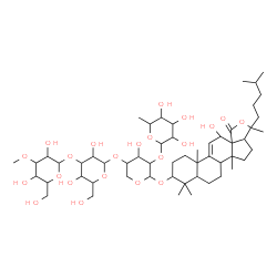 ChemSpider 2D Image | 12-Hydroxy-18-oxo-18,20-epoxylanost-9(11)-en-3-yl 6-deoxyhexopyranosyl-(1->2)-[3-O-methylhexopyranosyl-(1->3)hexopyranosyl-(1->4)]pentopyranoside | C54H88O22