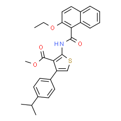 ChemSpider 2D Image | Methyl 2-[(2-ethoxy-1-naphthoyl)amino]-4-(4-isopropylphenyl)-3-thiophenecarboxylate | C28H27NO4S
