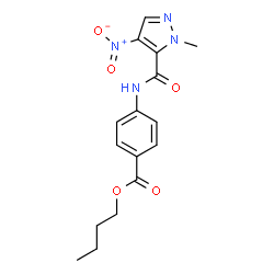 ChemSpider 2D Image | Butyl 4-{[(1-methyl-4-nitro-1H-pyrazol-5-yl)carbonyl]amino}benzoate | C16H18N4O5