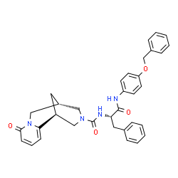 ChemSpider 2D Image | (1S,9S)-N-[(2S)-1-{[4-(Benzyloxy)phenyl]amino}-1-oxo-3-phenyl-2-propanyl]-6-oxo-7,11-diazatricyclo[7.3.1.0~2,7~]trideca-2,4-diene-11-carboxamide | C34H34N4O4