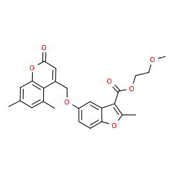 ChemSpider 2D Image | 2-Methoxyethyl 5-[(5,7-dimethyl-2-oxo-2H-chromen-4-yl)methoxy]-2-methyl-1-benzofuran-3-carboxylate | C25H24O7
