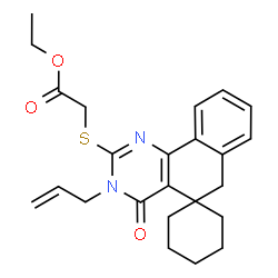 ChemSpider 2D Image | Ethyl [(3-allyl-4-oxo-4,6-dihydro-3H-spiro[benzo[h]quinazoline-5,1'-cyclohexan]-2-yl)sulfanyl]acetate | C24H28N2O3S