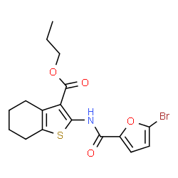 ChemSpider 2D Image | Propyl 2-[(5-bromo-2-furoyl)amino]-4,5,6,7-tetrahydro-1-benzothiophene-3-carboxylate | C17H18BrNO4S