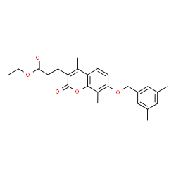 ChemSpider 2D Image | Ethyl 3-{7-[(3,5-dimethylbenzyl)oxy]-4,8-dimethyl-2-oxo-2H-chromen-3-yl}propanoate | C25H28O5
