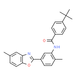 ChemSpider 2D Image | N-[2-Methyl-5-(5-methyl-1,3-benzoxazol-2-yl)phenyl]-4-(2-methyl-2-propanyl)benzamide | C26H26N2O2