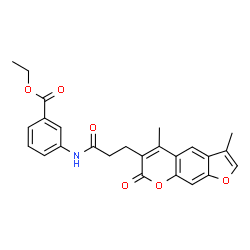 ChemSpider 2D Image | Ethyl 3-{[3-(3,5-dimethyl-7-oxo-7H-furo[3,2-g]chromen-6-yl)propanoyl]amino}benzoate | C25H23NO6