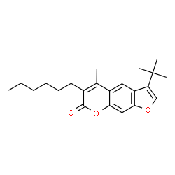 ChemSpider 2D Image | 6-Hexyl-5-methyl-3-(2-methyl-2-propanyl)-7H-furo[3,2-g]chromen-7-one | C22H28O3