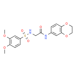 ChemSpider 2D Image | N-(2,3-Dihydro-1,4-benzodioxin-6-yl)-N~2~-[(3,4-dimethoxyphenyl)sulfonyl]glycinamide | C18H20N2O7S