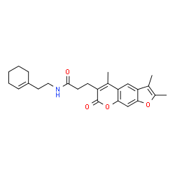 ChemSpider 2D Image | N-[2-(1-Cyclohexen-1-yl)ethyl]-3-(2,3,5-trimethyl-7-oxo-7H-furo[3,2-g]chromen-6-yl)propanamide | C25H29NO4