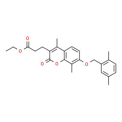 ChemSpider 2D Image | Ethyl 3-{7-[(2,5-dimethylbenzyl)oxy]-4,8-dimethyl-2-oxo-2H-chromen-3-yl}propanoate | C25H28O5