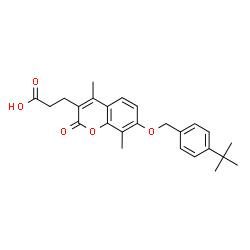 ChemSpider 2D Image | 3-(4,8-Dimethyl-7-{[4-(2-methyl-2-propanyl)benzyl]oxy}-2-oxo-2H-chromen-3-yl)propanoic acid | C25H28O5