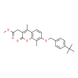 ChemSpider 2D Image | Methyl (4,8-dimethyl-7-{[4-(2-methyl-2-propanyl)benzyl]oxy}-2-oxo-2H-chromen-3-yl)acetate | C25H28O5