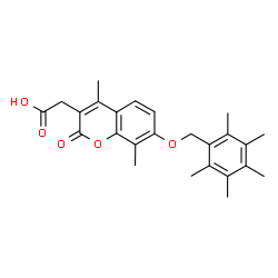 ChemSpider 2D Image | {4,8-Dimethyl-2-oxo-7-[(pentamethylbenzyl)oxy]-2H-chromen-3-yl}acetic acid | C25H28O5