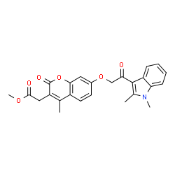 ChemSpider 2D Image | Methyl {7-[2-(1,2-dimethyl-1H-indol-3-yl)-2-oxoethoxy]-4-methyl-2-oxo-2H-chromen-3-yl}acetate | C25H23NO6