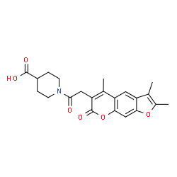 ChemSpider 2D Image | 1-[(2,3,5-Trimethyl-7-oxo-7H-furo[3,2-g]chromen-6-yl)acetyl]-4-piperidinecarboxylic acid | C22H23NO6