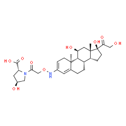 ChemSpider 2D Image | (4S)-4-Hydroxy-1-[({[(9beta,10alpha,11beta,14beta,17alpha)-11,17,21-trihydroxy-20-oxopregna-2,4-dien-3-yl]amino}oxy)acetyl]-D-proline | C28H40N2O9