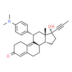 ChemSpider 2D Image | (8R,11S,13S,14R,17R)-11-[4-(Dimethylamino)phenyl]-17-hydroxy-13-methyl-17-(1-propyn-1-yl)-1,2,6,7,8,11,12,13,14,15,16,17-dodecahydro-3H-cyclopenta[a]phenanthren-3-one | C29H35NO2