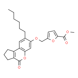 ChemSpider 2D Image | Methyl 5-{[(8-hexyl-4-oxo-1,2,3,4-tetrahydrocyclopenta[c]chromen-7-yl)oxy]methyl}-2-furoate | C25H28O6