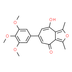 ChemSpider 2D Image | 8-Hydroxy-1,3-dimethyl-6-(3,4,5-trimethoxyphenyl)-4H-cyclohepta[c]furan-4-one | C20H20O6