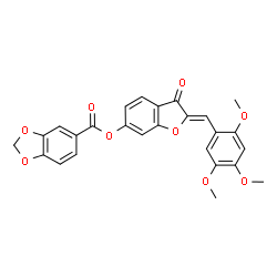 ChemSpider 2D Image | (2Z)-3-Oxo-2-(2,4,5-trimethoxybenzylidene)-2,3-dihydro-1-benzofuran-6-yl 1,3-benzodioxole-5-carboxylate | C26H20O9