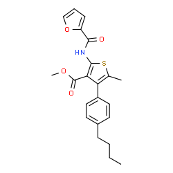 ChemSpider 2D Image | Methyl 4-(4-butylphenyl)-2-(2-furoylamino)-5-methyl-3-thiophenecarboxylate | C22H23NO4S