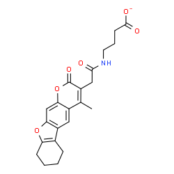 ChemSpider 2D Image | 4-{[(4-Methyl-2-oxo-6,7,8,9-tetrahydro-2H-[1]benzofuro[3,2-g]chromen-3-yl)acetyl]amino}butanoate | C22H22NO6
