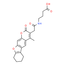 ChemSpider 2D Image | 4-{[(4-Methyl-2-oxo-6,7,8,9-tetrahydro-2H-[1]benzofuro[3,2-g]chromen-3-yl)acetyl]amino}butanoic acid | C22H23NO6