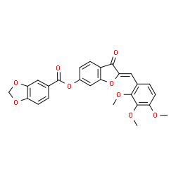 ChemSpider 2D Image | (2Z)-3-Oxo-2-(2,3,4-trimethoxybenzylidene)-2,3-dihydro-1-benzofuran-6-yl 1,3-benzodioxole-5-carboxylate | C26H20O9