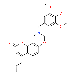 ChemSpider 2D Image | 4-Propyl-9-(3,4,5-trimethoxybenzyl)-9,10-dihydro-2H,8H-chromeno[8,7-e][1,3]oxazin-2-one | C24H27NO6
