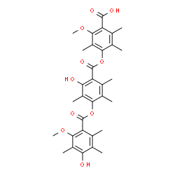 ChemSpider 2D Image | 4-({2-Hydroxy-4-[(4-hydroxy-2-methoxy-3,5,6-trimethylbenzoyl)oxy]-3,5,6-trimethylbenzoyl}oxy)-2-methoxy-3,5,6-trimethylbenzoic acid | C32H36O10