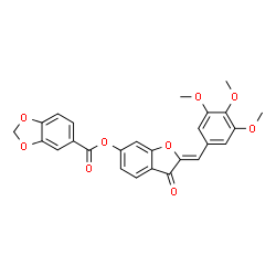 ChemSpider 2D Image | (2Z)-3-Oxo-2-(3,4,5-trimethoxybenzylidene)-2,3-dihydro-1-benzofuran-6-yl 1,3-benzodioxole-5-carboxylate | C26H20O9