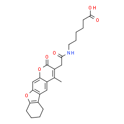 ChemSpider 2D Image | 6-{[(4-Methyl-2-oxo-6,7,8,9-tetrahydro-2H-[1]benzofuro[3,2-g]chromen-3-yl)acetyl]amino}hexanoic acid | C24H27NO6