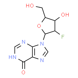 ChemSpider 2D Image | 9-(2-Deoxy-2-fluoropentofuranosyl)-1,9-dihydro-6H-purin-6-one | C10H11FN4O4