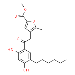 ChemSpider 2D Image | Methyl 4-[2-(5-hexyl-2,4-dihydroxyphenyl)-2-oxoethyl]-5-methyl-2-furoate | C21H26O6