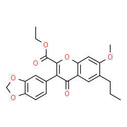 ChemSpider 2D Image | Ethyl 3-(1,3-benzodioxol-5-yl)-7-methoxy-4-oxo-6-propyl-4H-chromene-2-carboxylate | C23H22O7