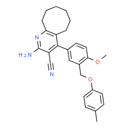 ChemSpider 2D Image | 2-Amino-4-{4-methoxy-3-[(4-methylphenoxy)methyl]phenyl}-5,6,7,8,9,10-hexahydrocycloocta[b]pyridine-3-carbonitrile | C27H29N3O2