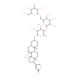 ChemSpider 2D Image | 3-{[Hexopyranosyl-(1->6)hexopyranosyl-(1->4)-6-deoxy-3-O-methylhexopyranosyl]oxy}-14-hydroxy-7,8-epoxycard-20(22)-enolide | C42H64O19