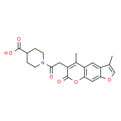 ChemSpider 2D Image | 1-[(3,5-Dimethyl-7-oxo-7H-furo[3,2-g]chromen-6-yl)acetyl]-4-piperidinecarboxylic acid | C21H21NO6