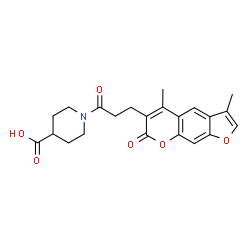 ChemSpider 2D Image | 1-[3-(3,5-Dimethyl-7-oxo-7H-furo[3,2-g]chromen-6-yl)propanoyl]-4-piperidinecarboxylic acid | C22H23NO6