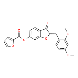 ChemSpider 2D Image | (2Z)-2-(2,4-Dimethoxybenzylidene)-3-oxo-2,3-dihydro-1-benzofuran-6-yl 2-furoate | C22H16O7