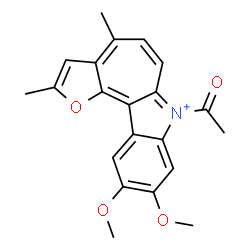 ChemSpider 2D Image | 7-Acetyl-9,10-dimethoxy-2,4-dimethylfuro[2',3':3,4]cyclohepta[1,2-b]indol-7-ium | C21H20NO4