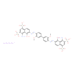 ChemSpider 2D Image | Tetrasodium 6,6'-[(3,3'-dimethoxy-4,4'-biphenyldiyl)di(E)-2,1-diazenediyl]bis(4-amino-5-hydroxy-1,3-naphthalenedisulfonate) | C34H24N6Na4O16S4