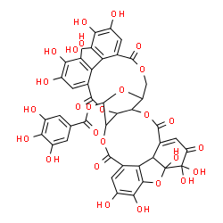 ChemSpider 2D Image | 1,2,2,14,15,16,19,20,21,35,36-Undecahydroxy-3,6,11,24,32-pentaoxo-7,10,25,28,31,40-hexaoxaoctacyclo[35.2.1.0~5,39~.0~8,27~.0~9,30~.0~12,17~.0~18,23~.0~33,38~]tetraconta-4,12,14,16,18,20,22,33,35,37-de
caen-29-yl 3,4,5-trihydroxybenzoate | C41H28O27